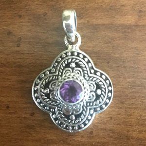 Handmade silver and amethyst pendant clover